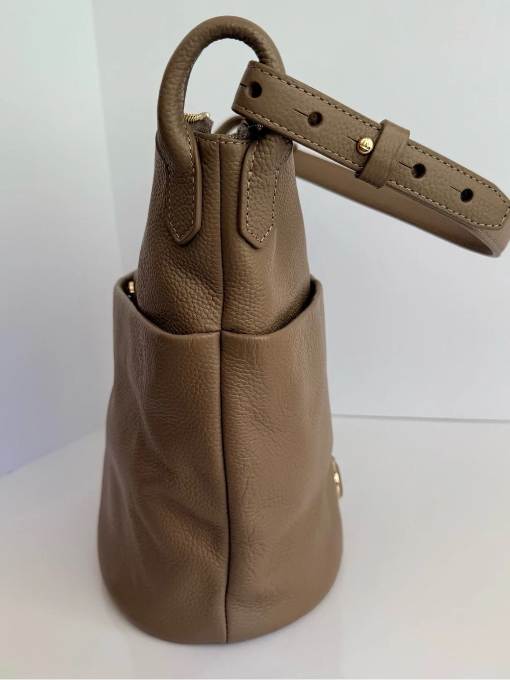 Cole Haan Pebbled Taupe Leather Shoulder Bag with Gold Hardware - Picture 5 of 9